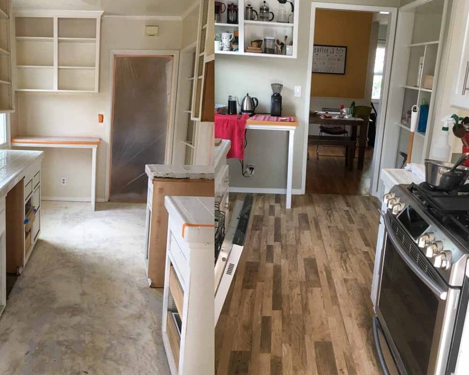 before and after photos of a kitchen remodeled and painted
